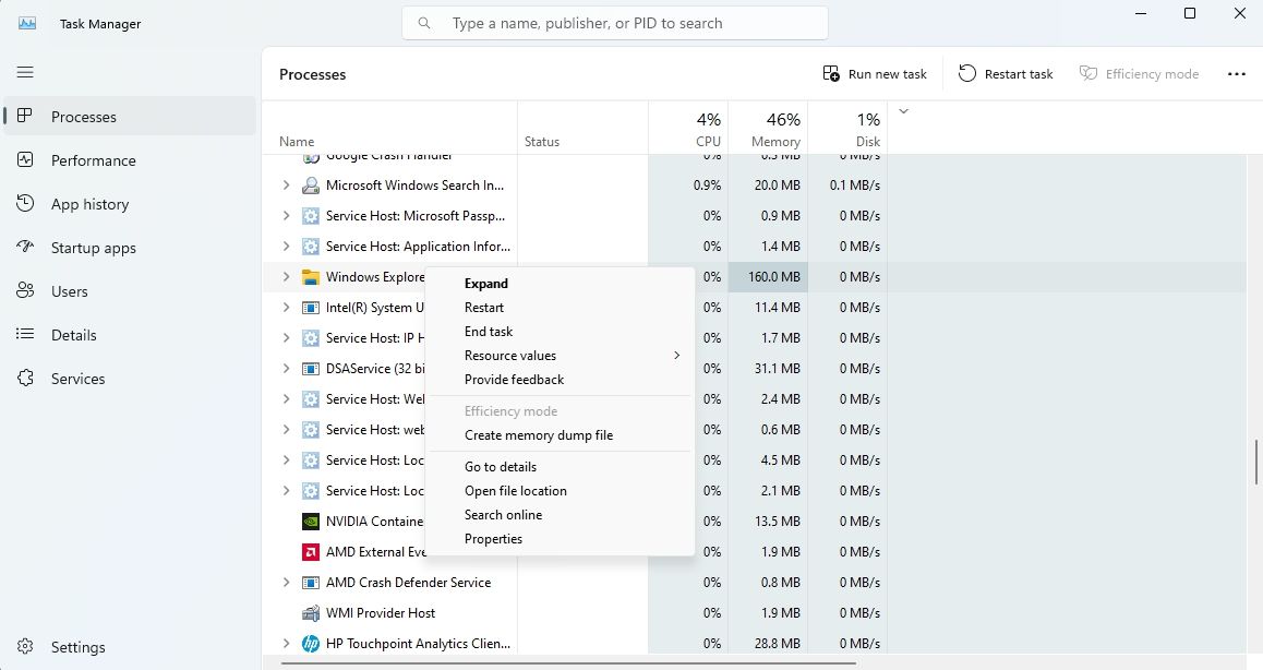 گزینه End Task در Task Manager
