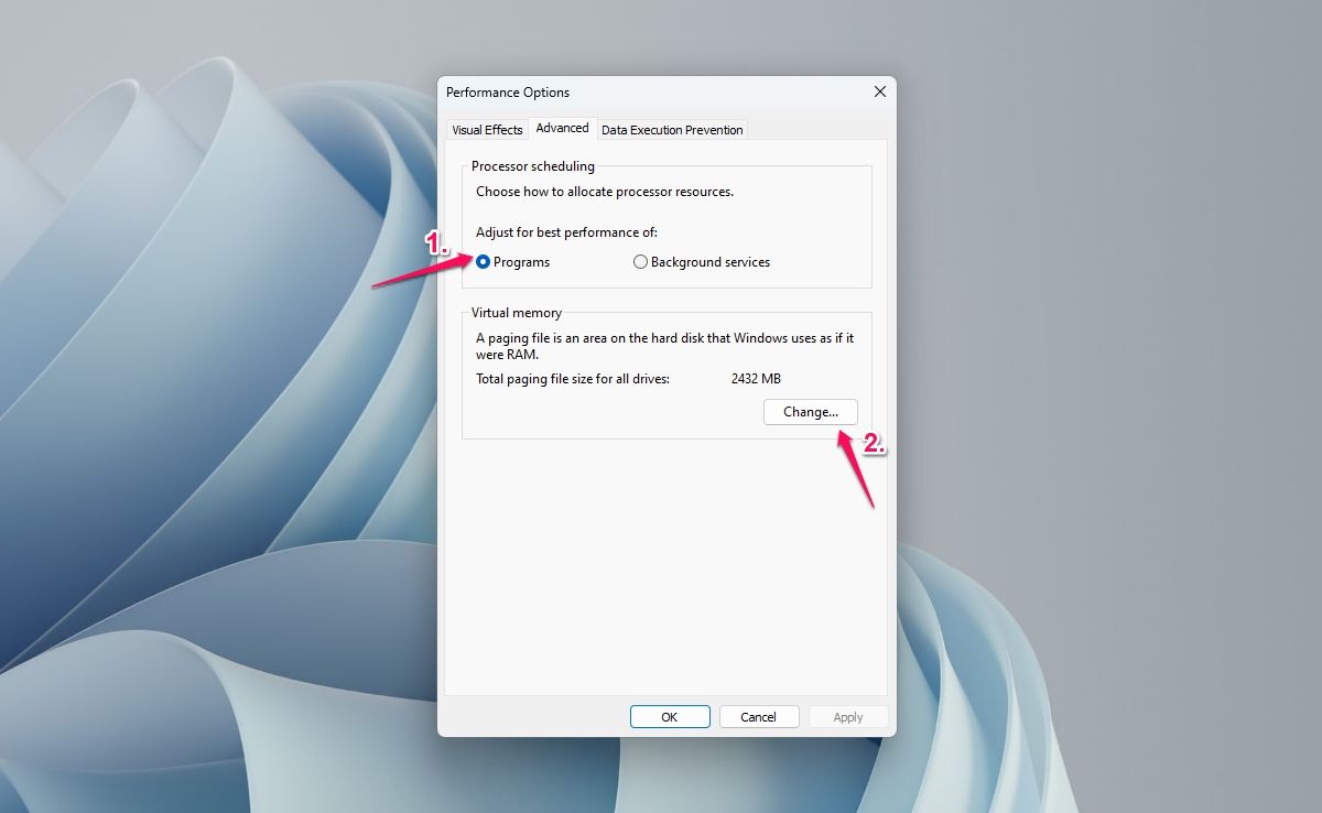 گزینه Programs در پنجره Performance
