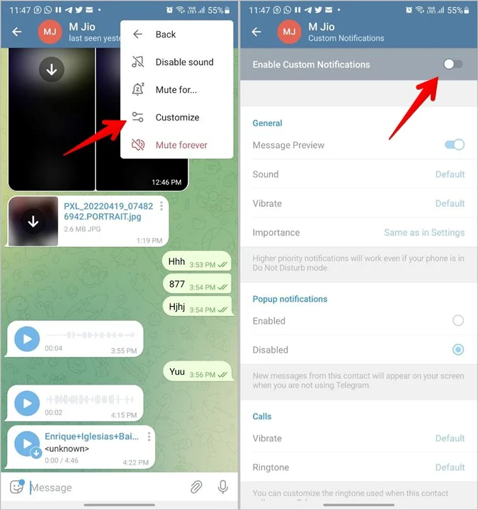 مراحل افزودن و تنظیم صدای پیام اختصاصی یک شخص یا گروه در تلگرام(Telegram)