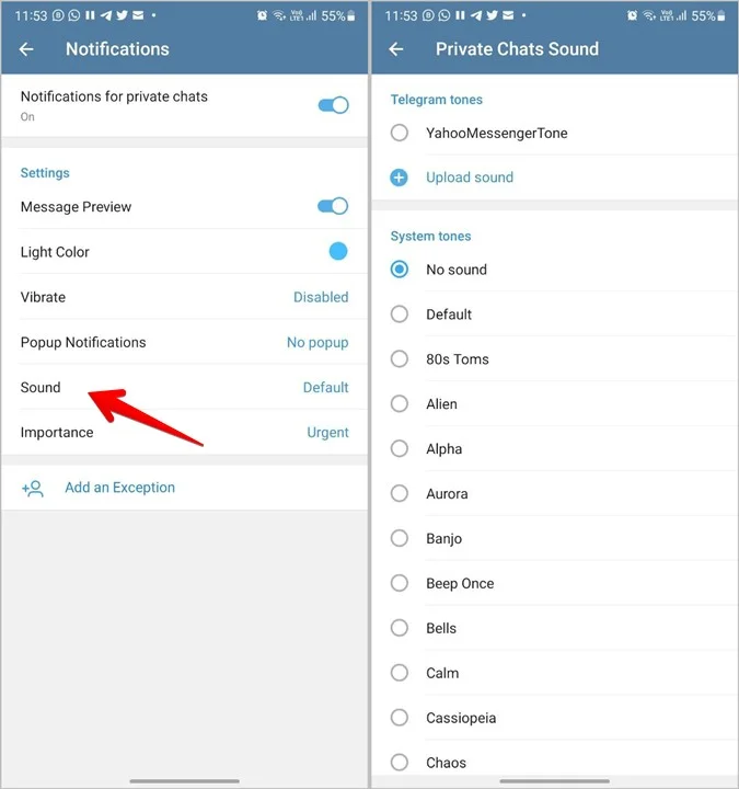 مراحل افزودن و تنظیم صدای پیام اختصاصی یک شخص یا گروه در تلگرام(Telegram)