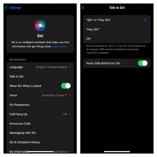 غیرفعال/فعال کردن سیری (Siri)