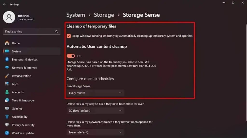 چند وقت یکبار باید Storage Sense یا Disk Cleanup را اجرا کنم؟