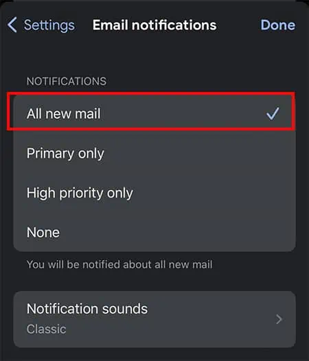 نوتیفیکیشن‌های جیمیل (Gmail) روی آیفون کار نمی‌کنند؟ اعلان‌های جیمیل را اولویت‌بندی کنید.