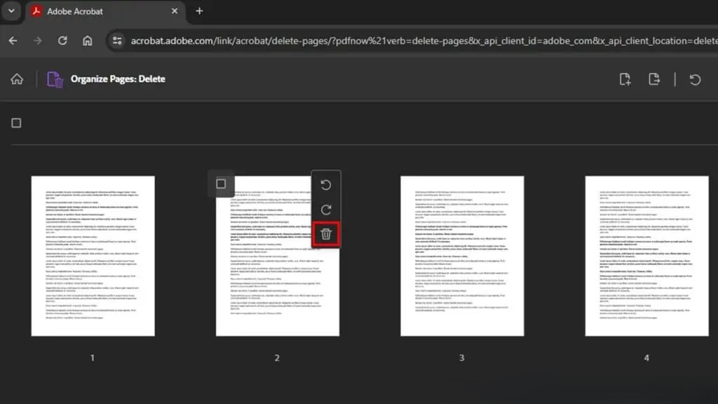 حذف صفحات خاص با استفاده از ابزار آنلاین Adobe Acrobat