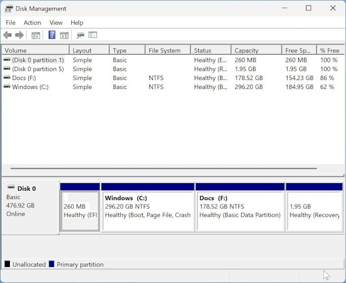 باز کردن مدیریت دیسک (Disk Management) در ویندوز ۱۱