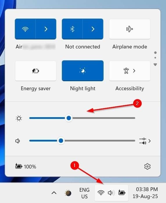 تنظیم روشنایی صفحه نمایش(Screen Brightness) در لپ تاپ ویندوز 11
