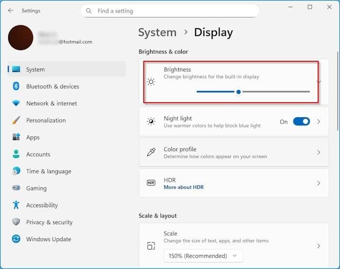 تنظیم روشنایی صفحه نمایش(Screen Brightness) در لپ تاپ ویندوز 11