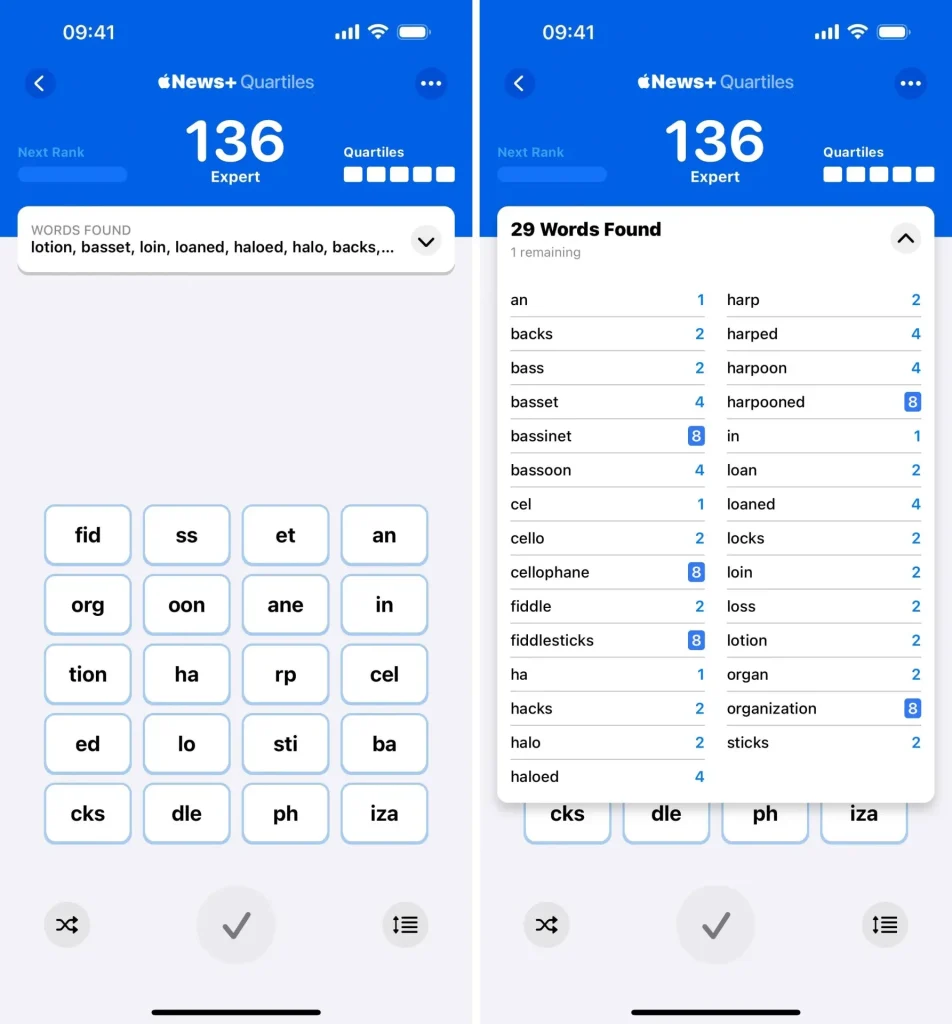 بازی فکری جدید به نام Quartiles برای iOS