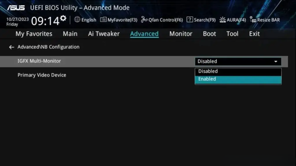 تنظیمات iGPU را در BIOS پیکربندی کنید