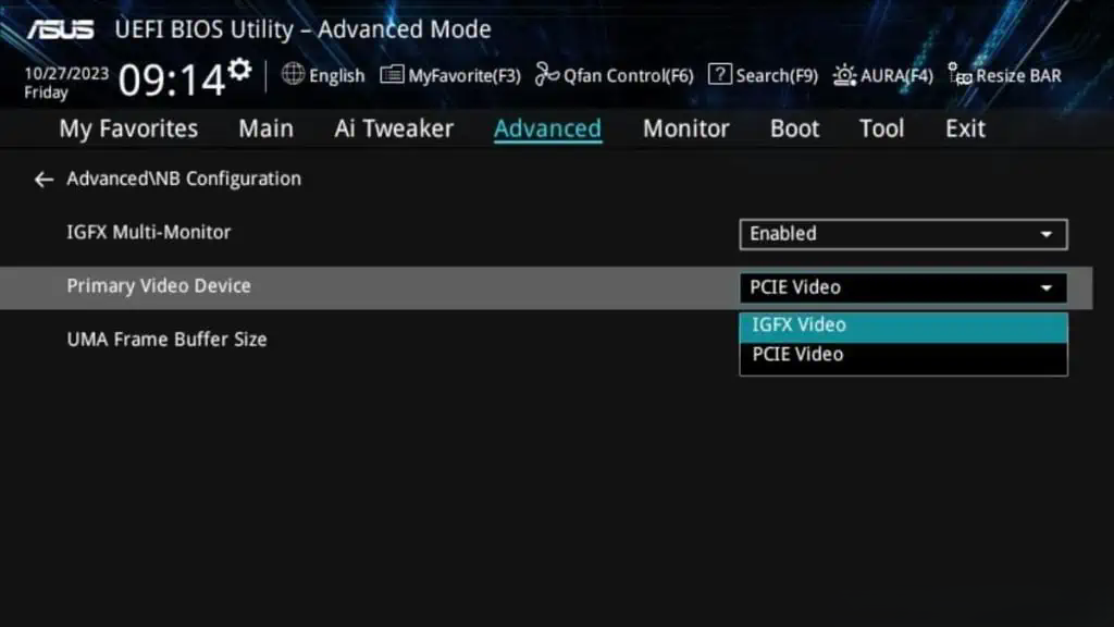 تنظیمات iGPU را در BIOS پیکربندی کنید