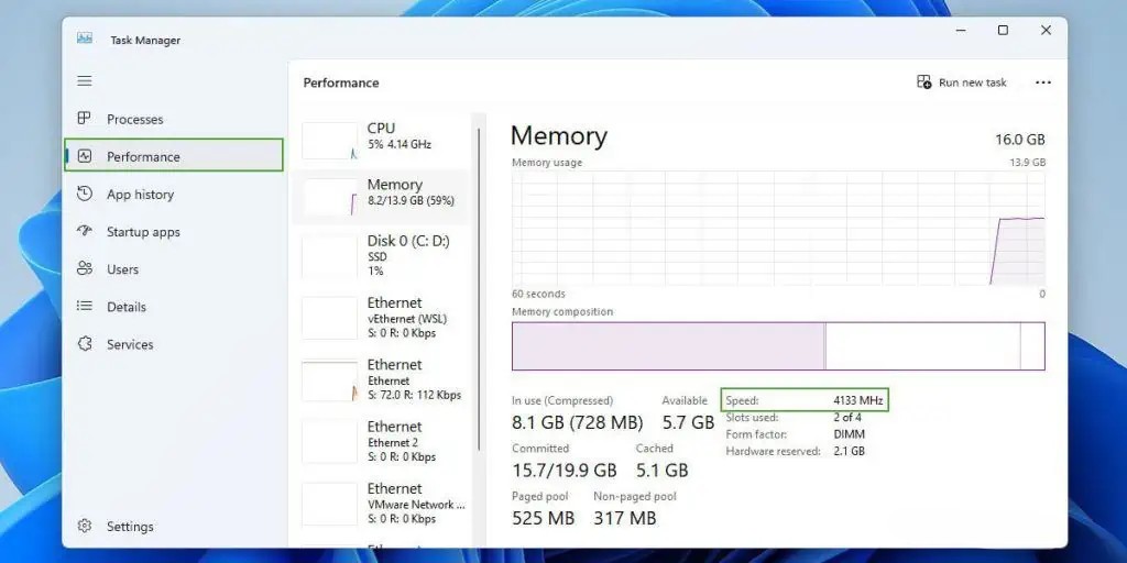 پیدا کردن فرکانس رم از طریق Task Manager