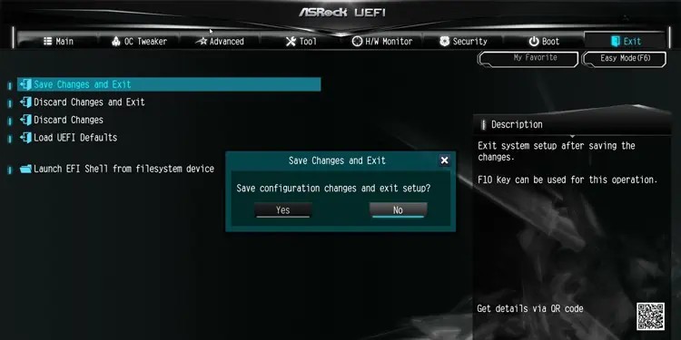 ذخیره و خروج از BIOS