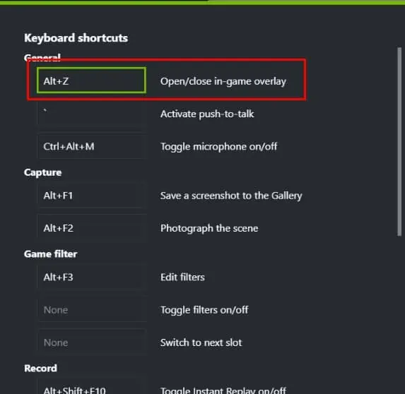 کلیدهای میانبر GeForce را تغییر دهید