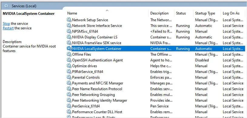 سرویس‌های NVIDIA را متوقف کنید
