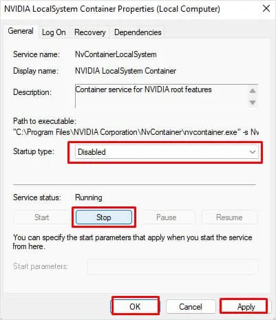 سرویس‌های NVIDIA را متوقف کنید