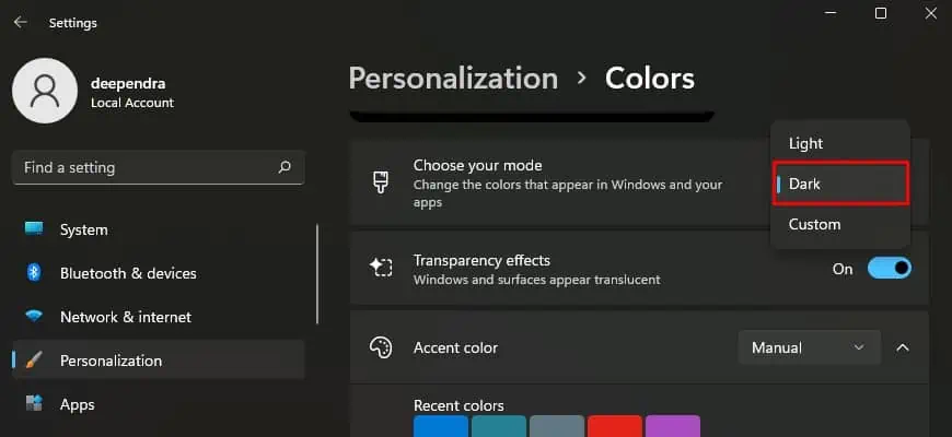 استفاده از تنظیمات حالت تاریک (Dark Mode)